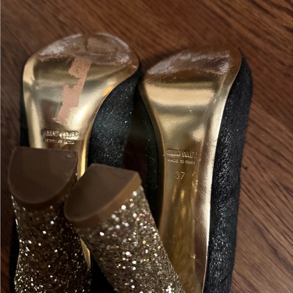 Miu Miu Black and Gold Women's Heels - Picture 11 of 11